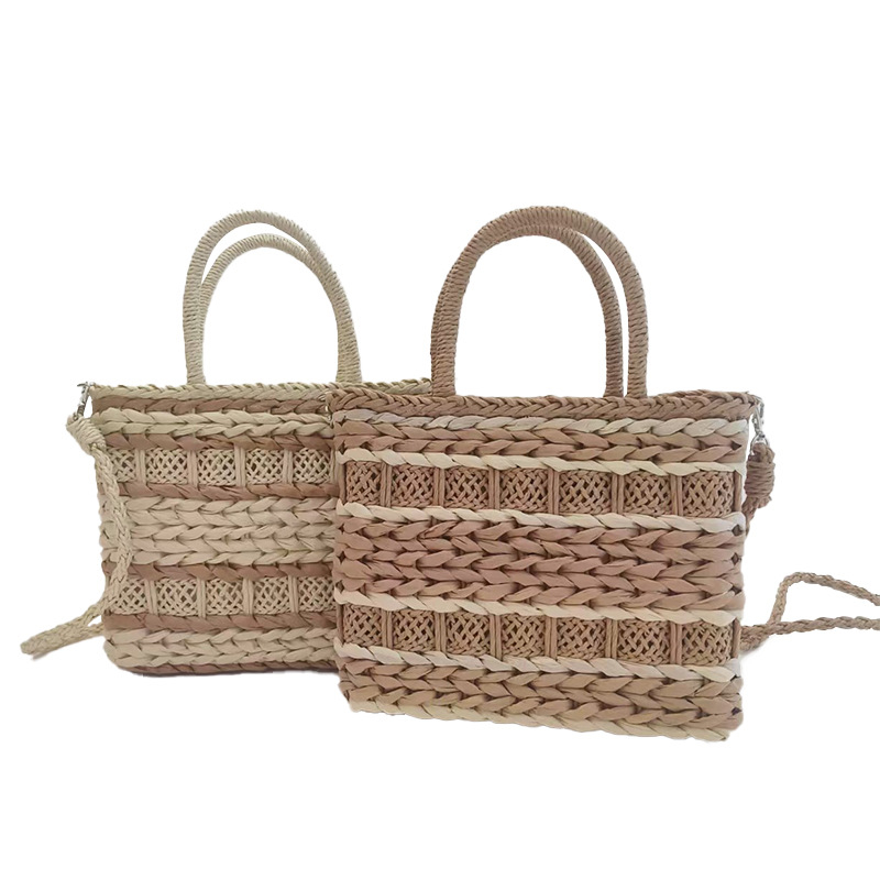 Crossbody torba od slame, tkanina s prugama, zatvaranje na zip, podstava od poliestera, vodoravni kvadratni oblik, jedna naramenica