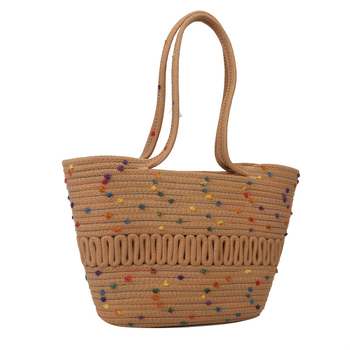 Utcai stílusú szalmaszálból készült bucket bag, kosár alakú formával, poliészter bélés, dupla vállpánt, Jin He Tang Chao márka