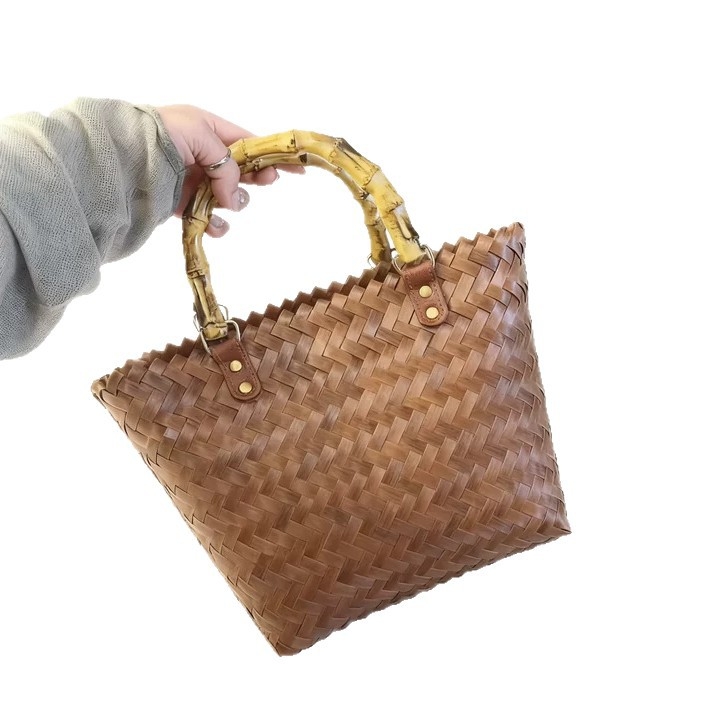 Torba za ruku od imitiranog rotanog pletenja, pletena od slame, tote torba od ratana, bambus piknik torba, darovni koš