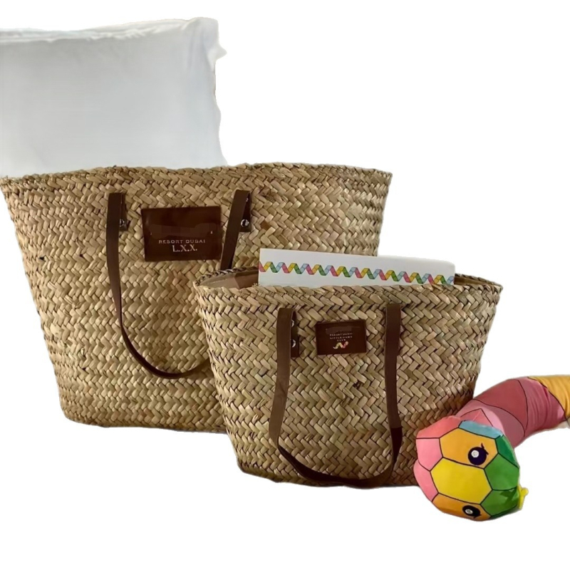 Slamnata tote torba cilindričnog oblika — otvoreni vrh, najlonska podstava, unutarnja pretinica za mobitel, unisex stil