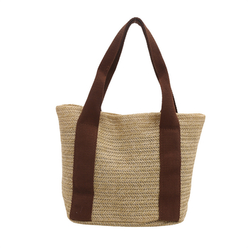 Geantă Tote din paie, stil urban simplu, formă orizontală pătrată, închidere cu magnet, buzunar interior pentru telefon