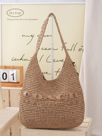 Geantă Tote din paie — formă găleată, închidere magnetică, căptușeală poliester, stil urban, pentru uz zilnic