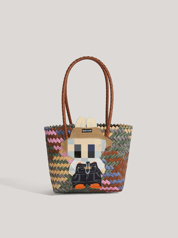 Geantă împletită din PU, stil street fashion, formă verticală pătrată, deschidere deschisă, fără căptușeală