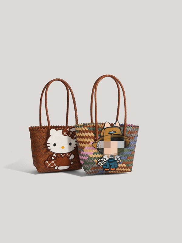 Geantă împletită din PU, stil street fashion, formă verticală pătrată, deschidere deschisă, fără căptușeală