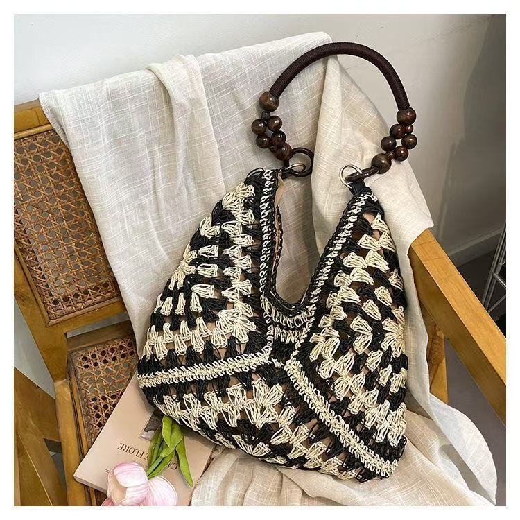 Slámová ramenná taška v štýle obálky, mestský trend, magnetické zapínanie, polyesterová podšívka, vrecko na telefón