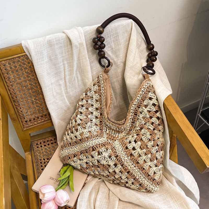 Slámová ramenná taška v štýle obálky, mestský trend, magnetické zapínanie, polyesterová podšívka, vrecko na telefón