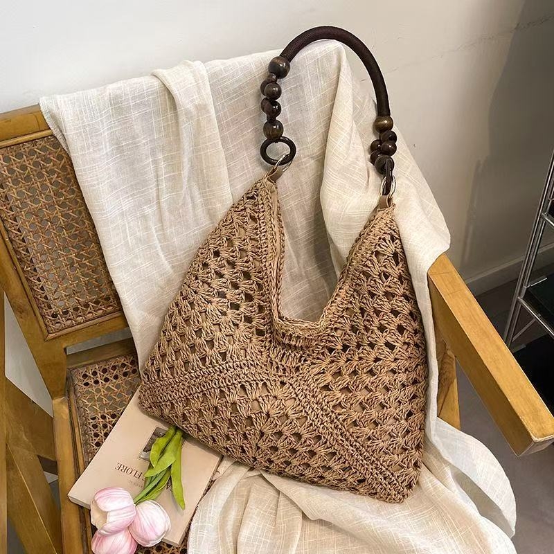 Slámová ramenná taška v štýle obálky, mestský trend, magnetické zapínanie, polyesterová podšívka, vrecko na telefón