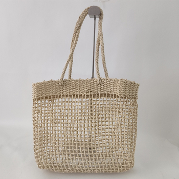 Geantă de mână țesută din pai, material: hârtie, închidere cu șnur, formă vertical pătrată, căptușeală poliester