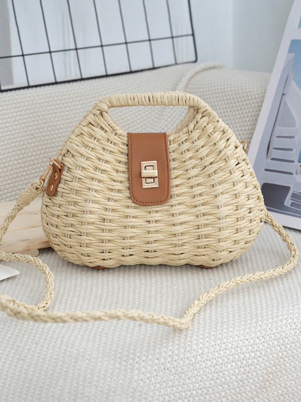 Geantă crossbody rotundă împletită, închidere cu șnur, căptușeală poliester — vară 2024