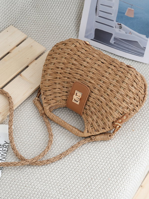 Geantă crossbody rotundă împletită, închidere cu șnur, căptușeală poliester — vară 2024