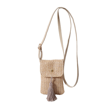 Slamnata crossbody torba za žene, mini torbica za telefon, pletena, s resicama, s jednim remenom, za plažu i odmor, ljeto 2025