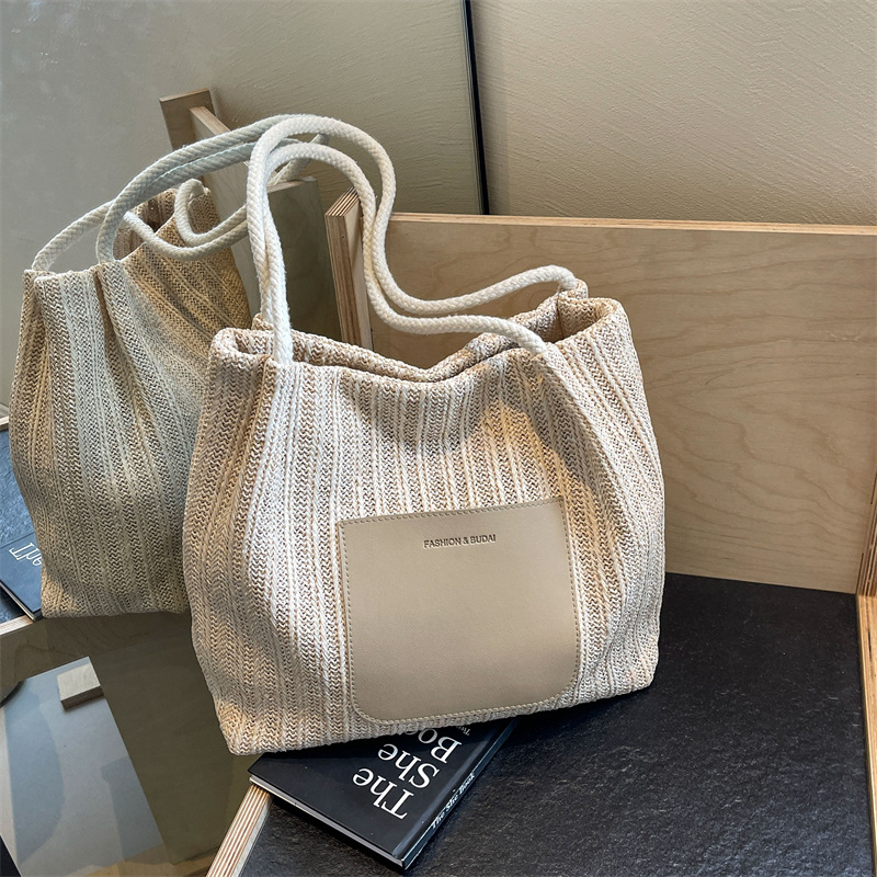 BUDBAO Geantă Tote din pai împletit - formă orizontală pătrată, fermoar, căptușeală din poliester