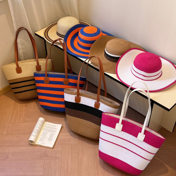 Bucket torba od pamuka i lana, pletena od slame, zatvarač, poklopac, poliester podstava, dvostruke naramenice, za svakodnevnu upotrebu