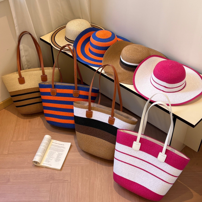 Bucket torba od pamuka i lana, pletena od slame, zatvarač, poklopac, poliester podstava, dvostruke naramenice, za svakodnevnu upotrebu