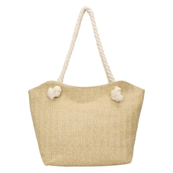 Geantă de paie Tote, stil urban, formă orizontală pătrată, închidere cu fermoar, căptușeală de poliester