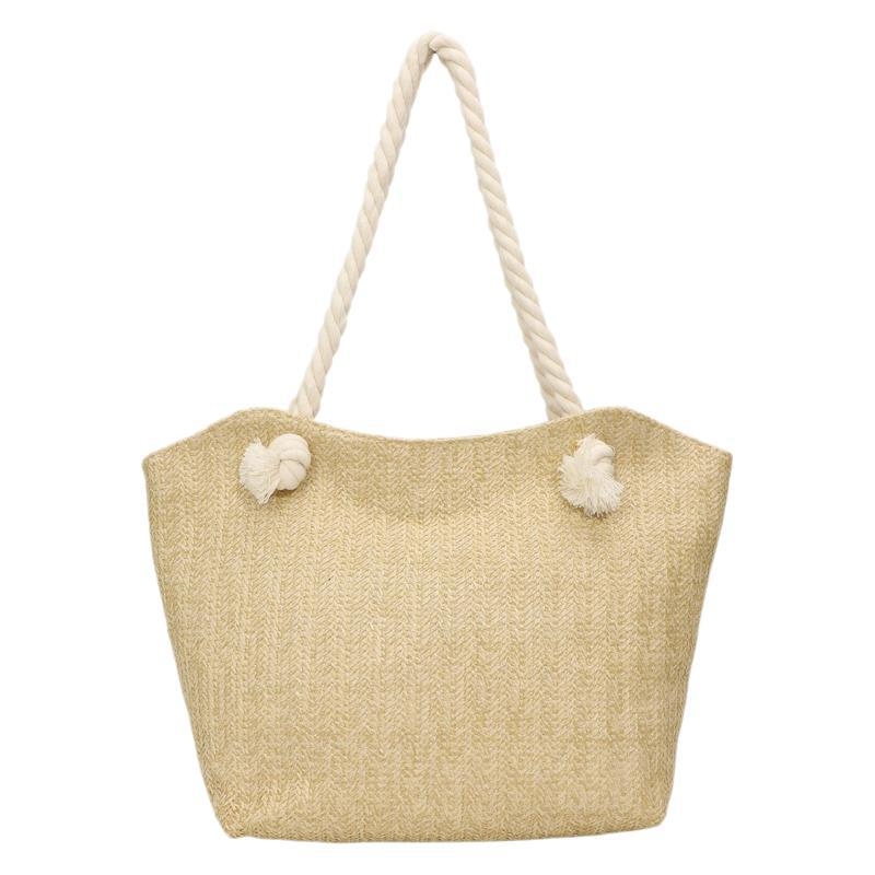 Geantă de paie Tote, stil urban, formă orizontală pătrată, închidere cu fermoar, căptușeală de poliester