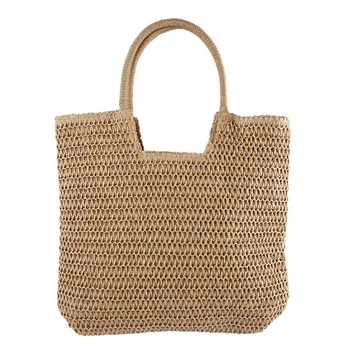 Geantă Tote din sfoară de hârtie, cu fermoar, formă orizontală dreptunghiulară, căptușeală din poliester