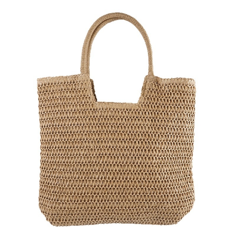 Geantă Tote din sfoară de hârtie, cu fermoar, formă orizontală dreptunghiulară, căptușeală din poliester