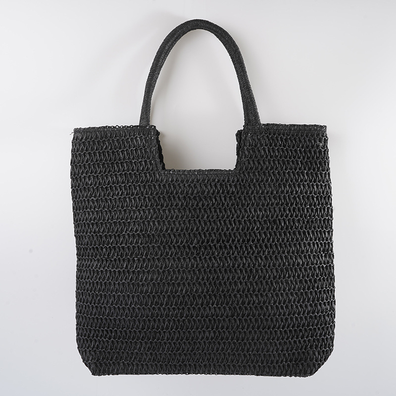 Geantă Tote din sfoară de hârtie, cu fermoar, formă orizontală dreptunghiulară, căptușeală din poliester