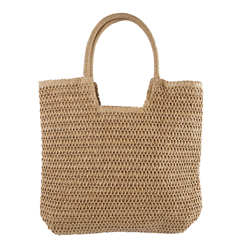 Geantă Tote din sfoară de hârtie, cu fermoar, formă orizontală dreptunghiulară, căptușeală din poliester