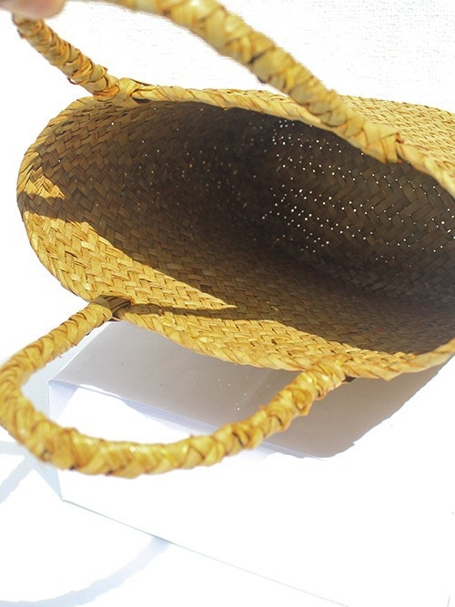 Mini slamnata košarica torba, dizajn s blokovima boja, ručno pletena, retro plaža torba