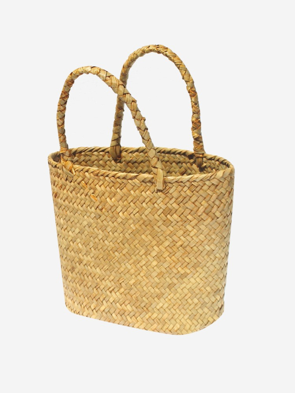 Mini slamnata košarica torba, dizajn s blokovima boja, ručno pletena, retro plaža torba