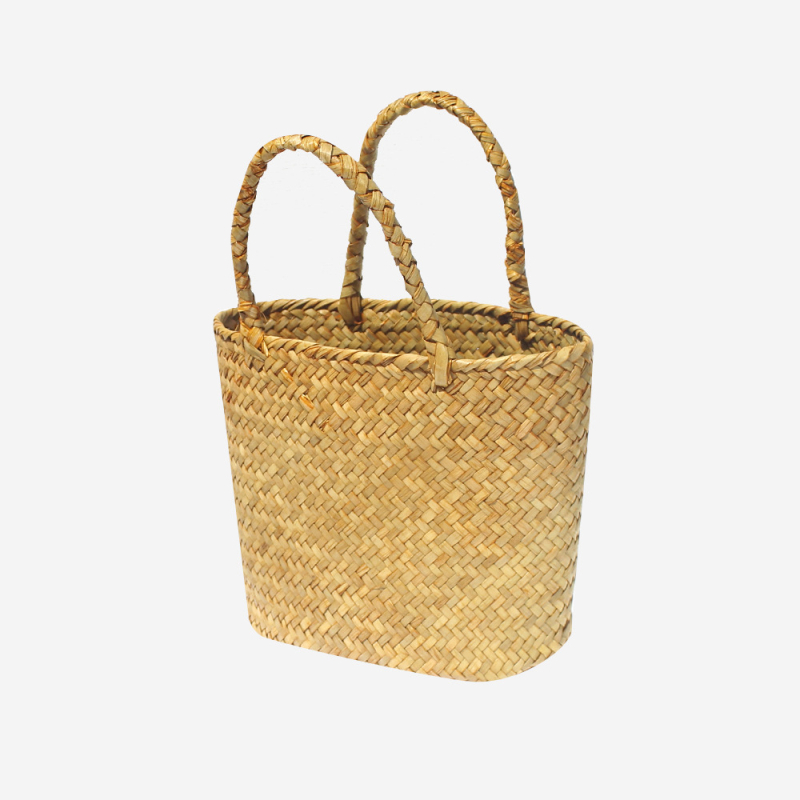 Mini slamnata košarica torba, dizajn s blokovima boja, ručno pletena, retro plaža torba