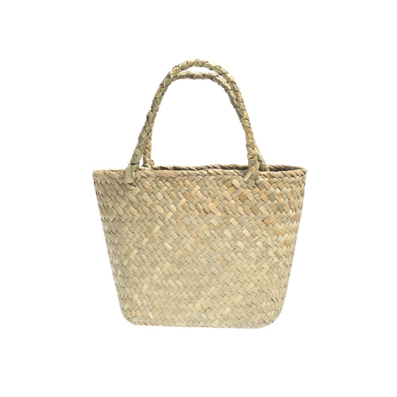 Mini slamnata košarica torba, dizajn s blokovima boja, ručno pletena, retro plaža torba