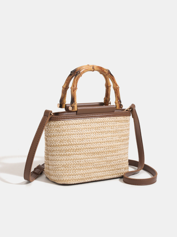 Menderya Crossbody pletena torba - PE materijal, bucket stil, Ljeto 2025, Horizontalni kvadrati oblik, Zipper zatvaranje