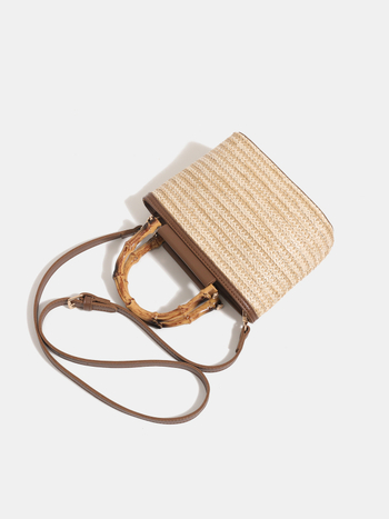 Menderya Crossbody pletena torba - PE materijal, bucket stil, Ljeto 2025, Horizontalni kvadrati oblik, Zipper zatvaranje