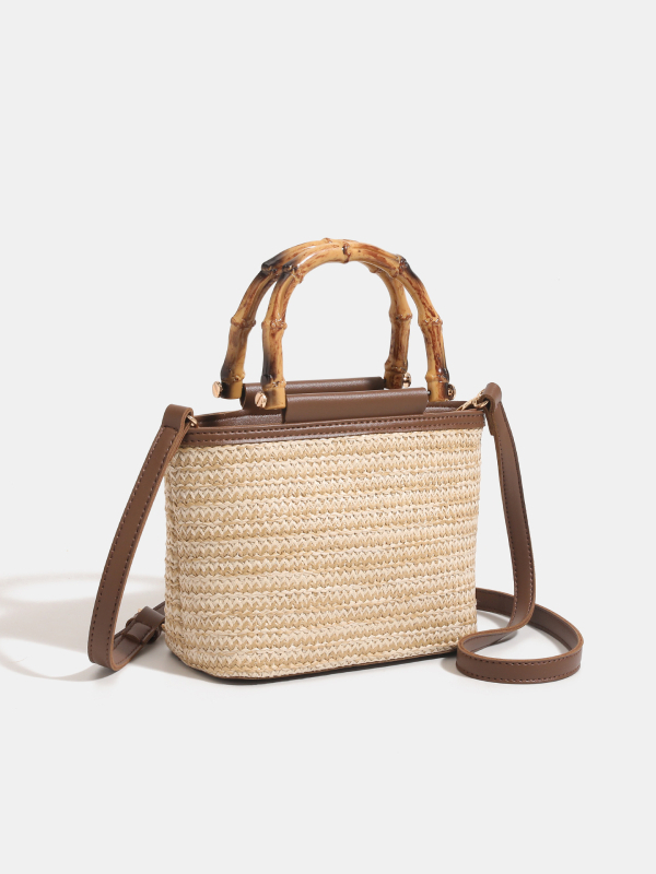 Menderya Crossbody pletena torba - PE materijal, bucket stil, Ljeto 2025, Horizontalni kvadrati oblik, Zipper zatvaranje