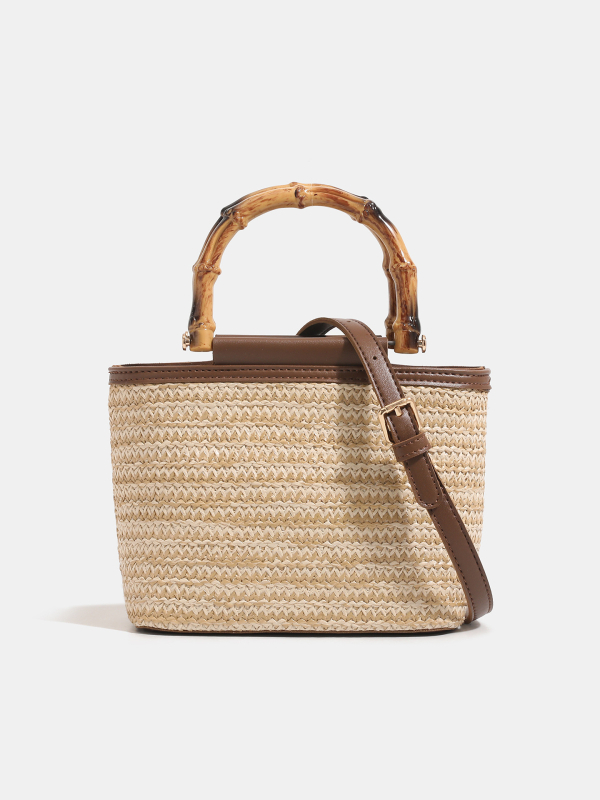 Menderya Crossbody pletena torba - PE materijal, bucket stil, Ljeto 2025, Horizontalni kvadrati oblik, Zipper zatvaranje