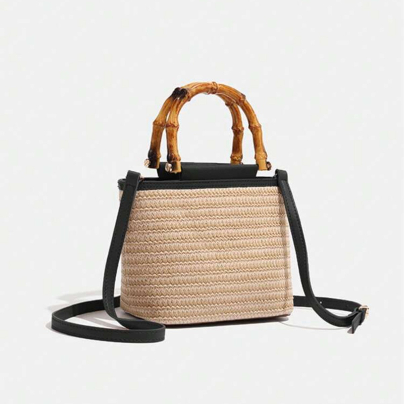 Menderya Crossbody pletena torba - PE materijal, bucket stil, Ljeto 2025, Horizontalni kvadrati oblik, Zipper zatvaranje