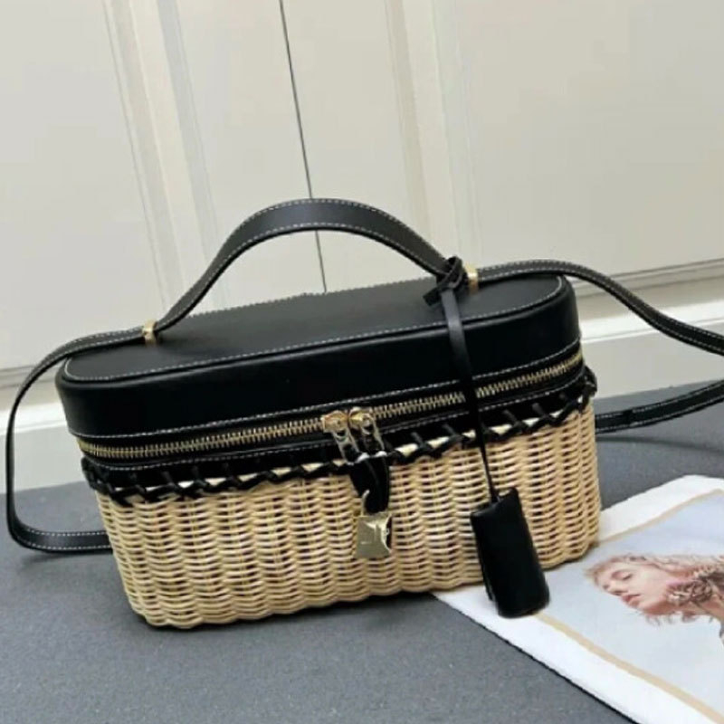LP19 Kožna torba od bivolj kože s ratan pletenjem i poklopcem, baguette stil, srednja veličina, PU podstava, horizontalni četvrtasto oblik, magnetsko zatvaranje, pretinica za telefon, dvostruke naramenice, za dnevnu upotrebu, proljeće 2025
