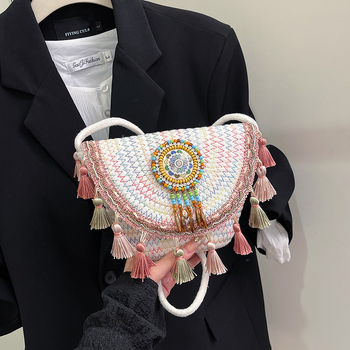 2025 Ručno pletena slamnata torba u etničkom stilu — clutch, torba za rame i crossbody, za plažu i casual retro stil