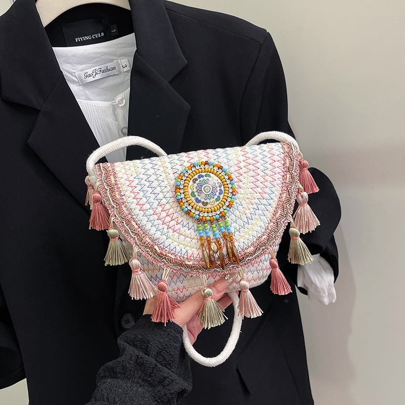 2025 Ručno pletena slamnata torba u etničkom stilu — clutch, torba za rame i crossbody, za plažu i casual retro stil