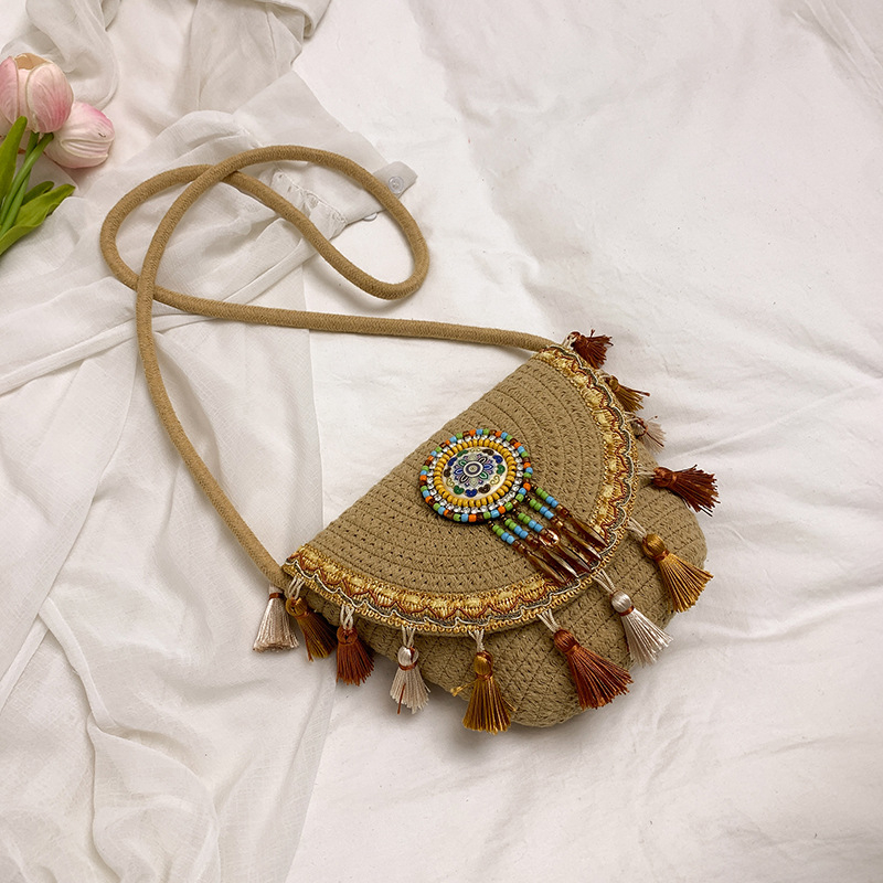 2025 Ručno pletena slamnata torba u etničkom stilu — clutch, torba za rame i crossbody, za plažu i casual retro stil