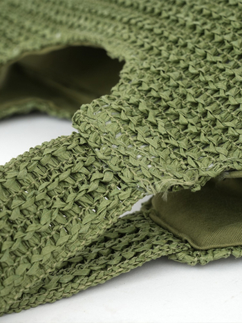 Slamnata Tote torba, gradski stil, Kraft papir materijal, horizontalni kvadratni oblik, zip zatvarač, Oxford podstava, dvostruke naramenice (Materijal: Kraft papir; Oblik: Horizontalni kvadrat; Otvaranje: Zip; Podstava: Oxford; Naramenice: Dvostruke)