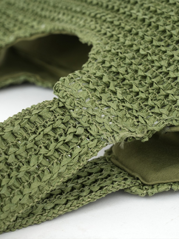 Slamnata Tote torba, gradski stil, Kraft papir materijal, horizontalni kvadratni oblik, zip zatvarač, Oxford podstava, dvostruke naramenice (Materijal: Kraft papir; Oblik: Horizontalni kvadrat; Otvaranje: Zip; Podstava: Oxford; Naramenice: Dvostruke)