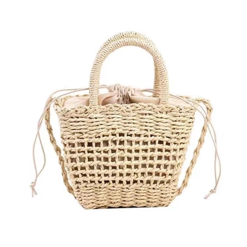 Ručna pletena slamnata crossbody torba, pravokutnog oblika, otvorena džep, bez podloge, s tri remena