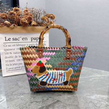 Nova retro prugasta pletene tote torba s šarenim dachshundom – ženska torba za svakodnevnu upotrebu