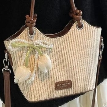 Ženska pletena košarica od slame — plaža, bucket stil, svakodnevna crossbody torbica