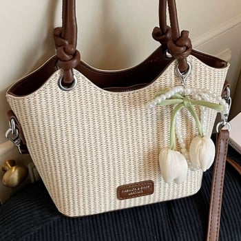 Ženska pletena košarica od slame — plaža, bucket stil, svakodnevna crossbody torbica