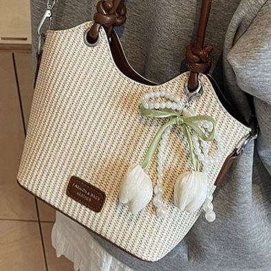 Ženska pletena košarica od slame — plaža, bucket stil, svakodnevna crossbody torbica