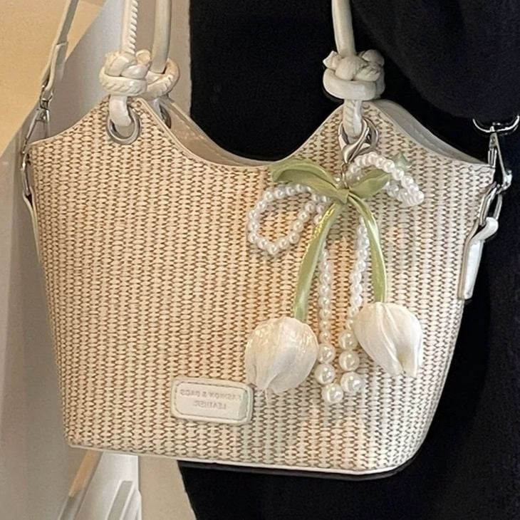 Ženska pletena košarica od slame — plaža, bucket stil, svakodnevna crossbody torbica
