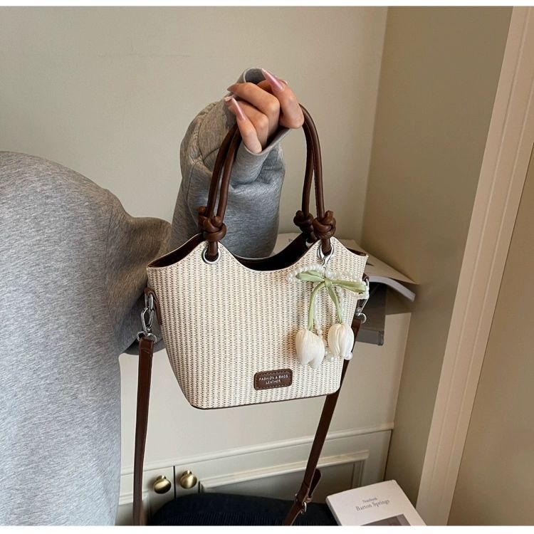 Ženska pletena košarica od slame — plaža, bucket stil, svakodnevna crossbody torbica