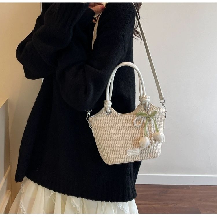 Ženska pletena košarica od slame — plaža, bucket stil, svakodnevna crossbody torbica
