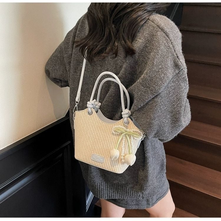Ženska pletena košarica od slame — plaža, bucket stil, svakodnevna crossbody torbica