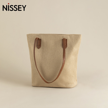 Памучно-ленена японска Tote чанта, малък квадрат, вертикална форма, открит връх, джоб за телефон, междинен слой, без подплата