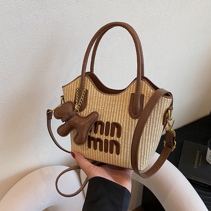 Ženska torba od slame s bambus detaljima, kofer-stil, serija Miu